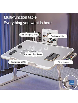 Foldable Laptop Desk with Adjustable Height and Radiator - Grey
