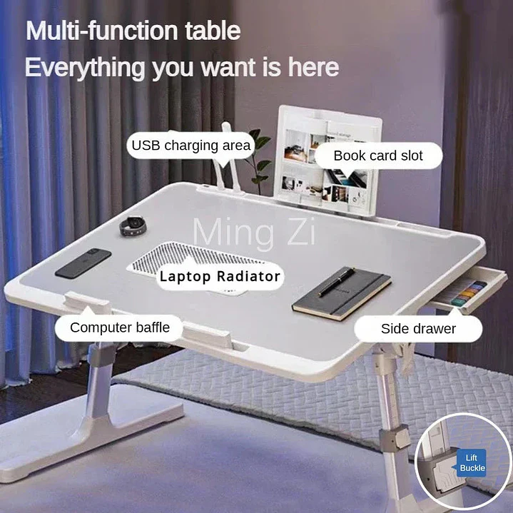 Foldable Laptop Desk with Adjustable Height and Radiator - Grey 2