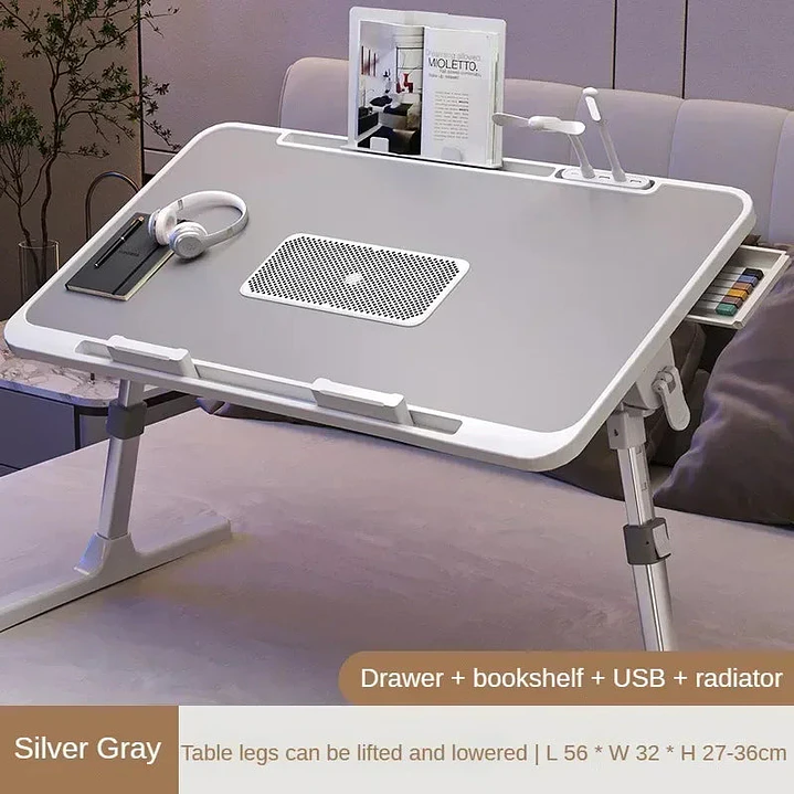 Foldable Laptop Desk with Adjustable Height and Radiator - Grey 3