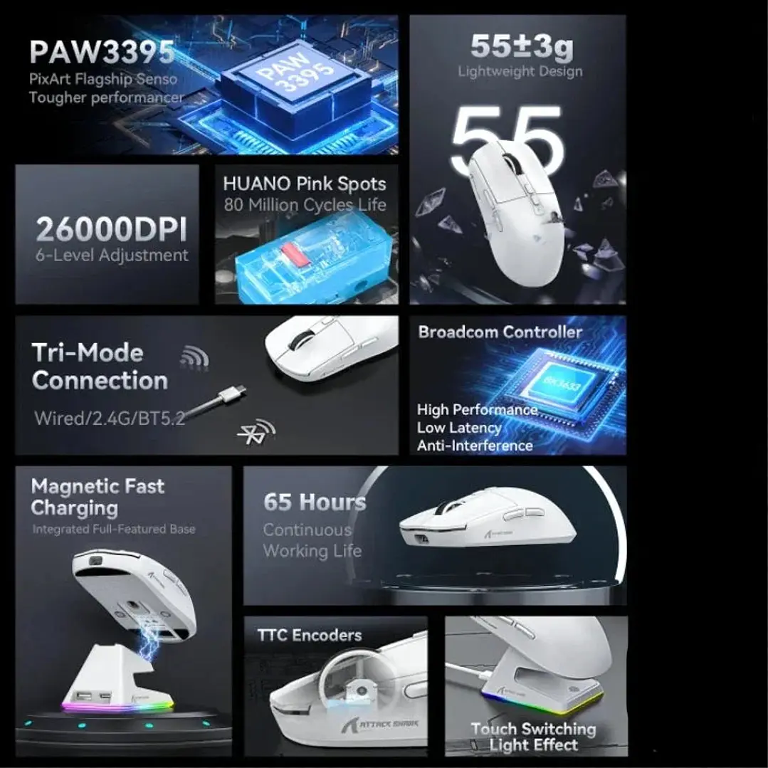 Tri-Mode RGB Gaming Mouse with Magnetic Charging Base 1