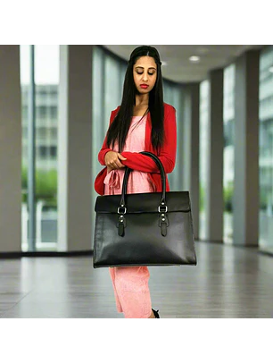 The Signature 17" Leather Laptop Bag, Black Flap