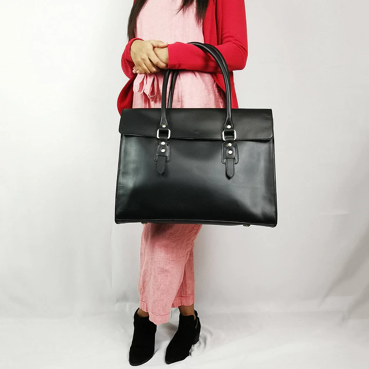 The Signature 17" Leather Laptop Bag, Black Flap 3