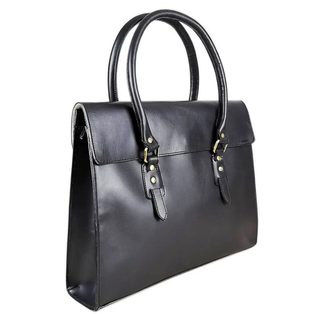 The Signature 17" Leather Laptop Bag, Black Flap 5