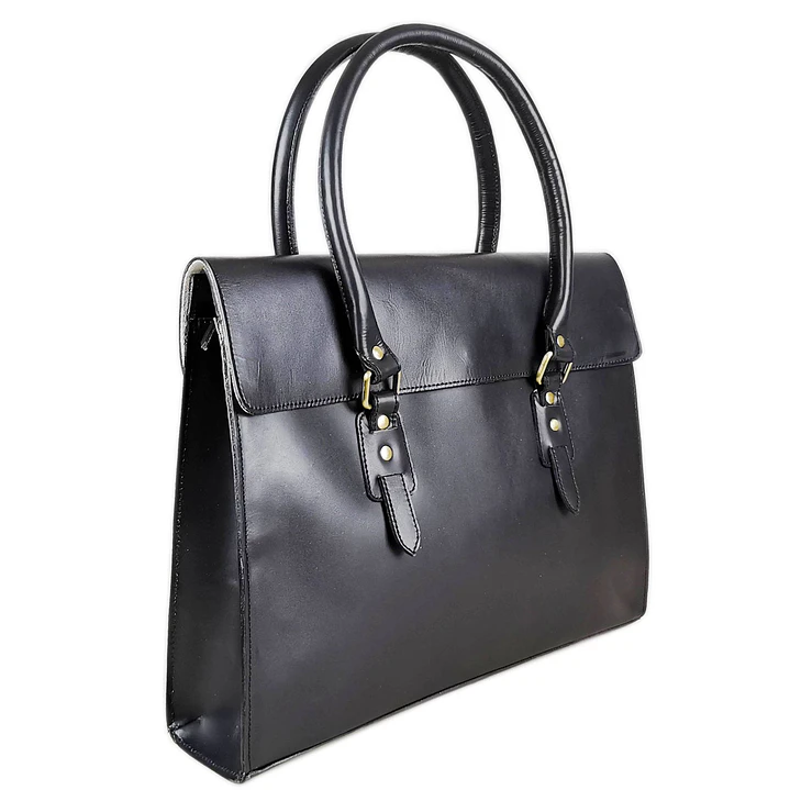 The Signature 17" Leather Laptop Bag, Black Flap 5