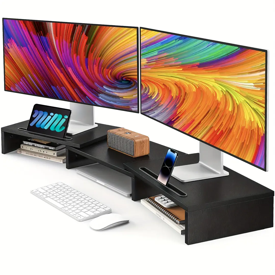 Adjustable Dual Monitor Stand with Storage (2-Slot) 2
