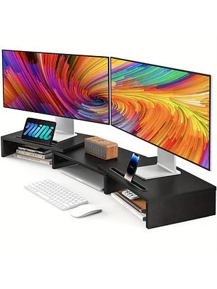 Adjustable Dual Monitor Stand with Storage (2-Slot)