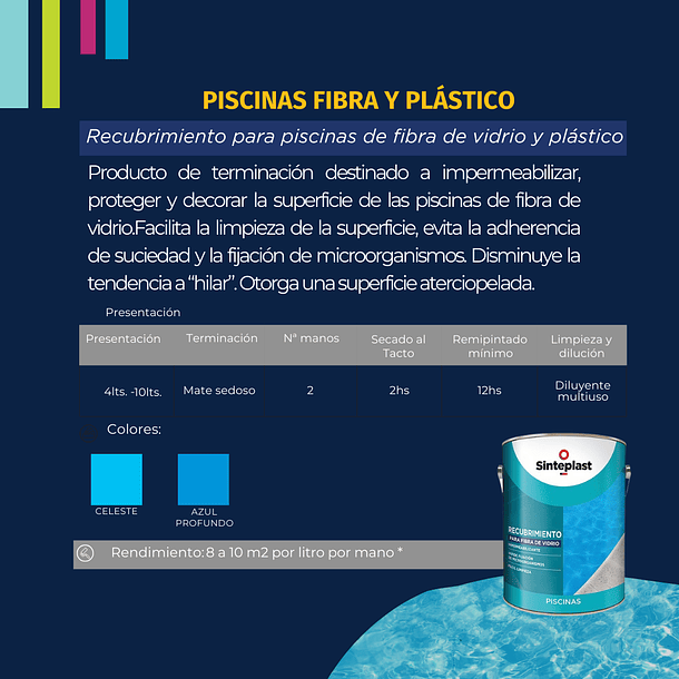 PINTURA PARA PISCINA FIBRA Y PLASTICO AZUL 10L 2