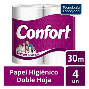 CONFORT PAPEL HIGIENICO DOBLE HOJA 4 ROLLOS X 30m