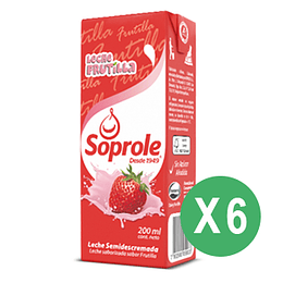 Leche Semidescremada Sabor Frutilla Pack 6 Unidades de 200 Ml Soprole