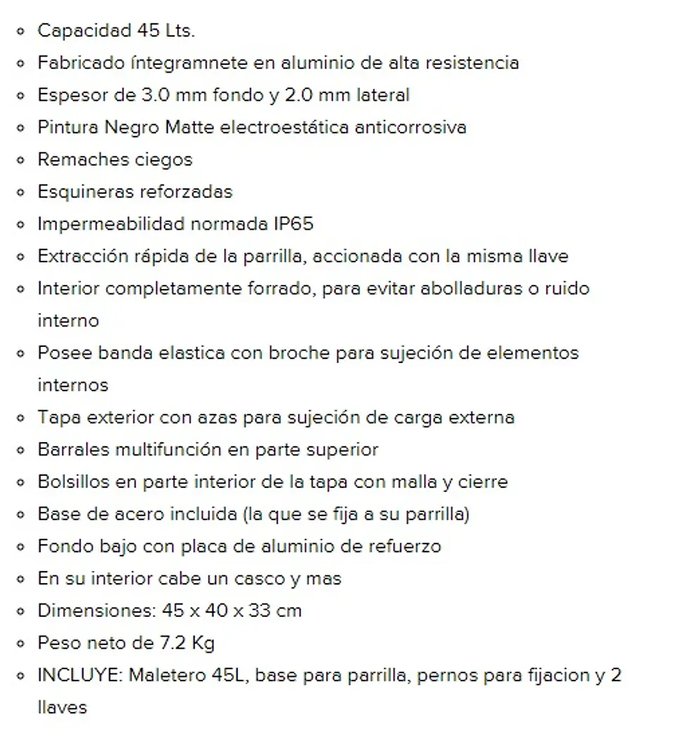 TOP CASE 45 LTS ALUMINIO 6