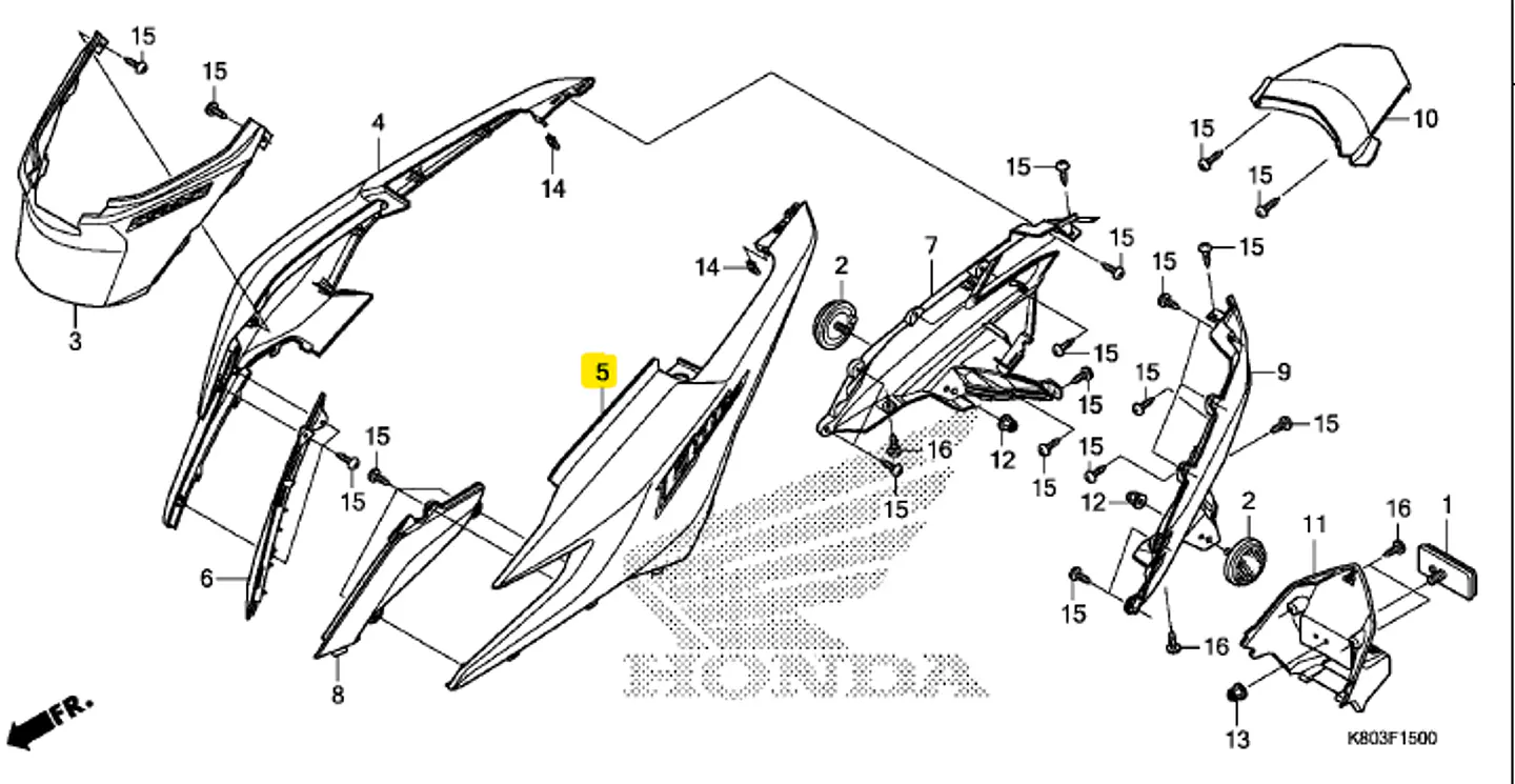 CARENADO TRASERO IZQUIERDO  ROJO HONDA ELITE FI 2