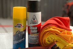 Lubricante cadena+cepillo+silicona spray+kit paños micro fibra