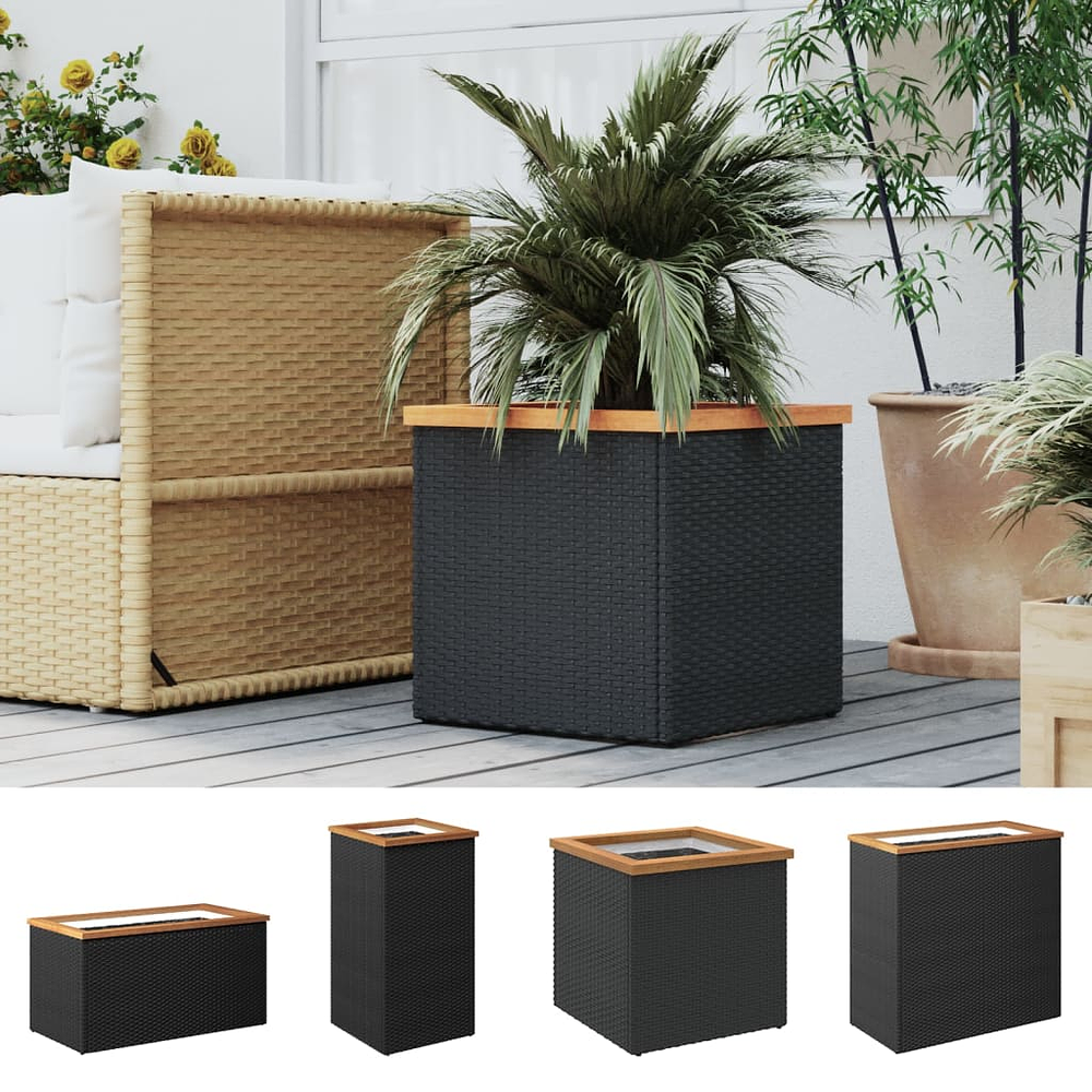 vidaXL Planter Decorative Outdoor Patio Plant Pot Flower Box Black Poly Rattan