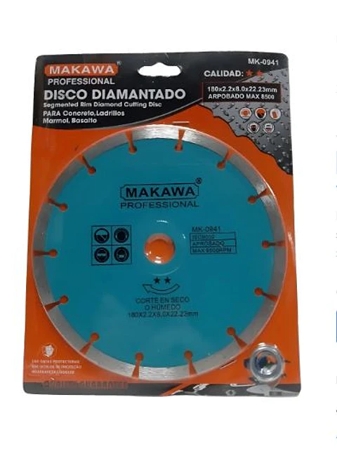 Disco Diamantado 180mm 7 pulgadas Celeste Segmentado Makawa Pack 6 Unidades 