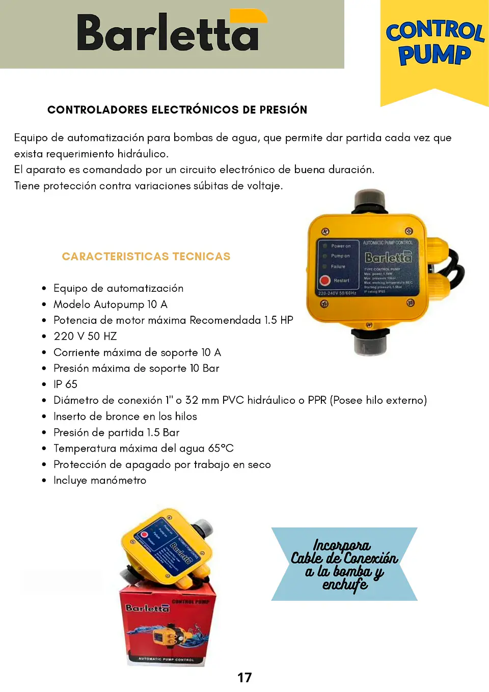 Controlador Electrónico de Presión Barletta - Modelo Autopump 10 A (Control Pump) 2