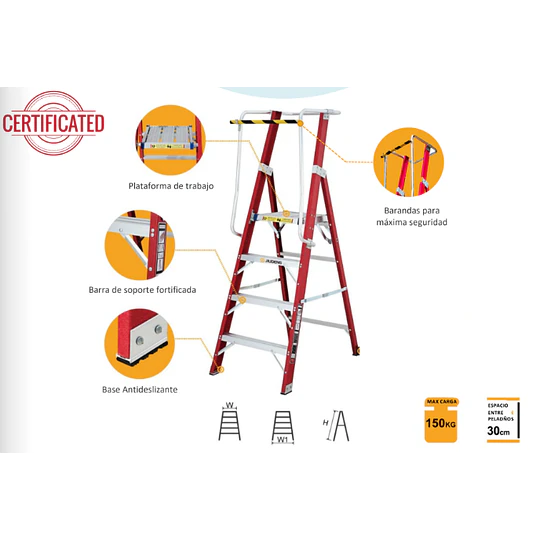 Escalera F/Vidrio Plataforma Y Barandas Tipo Tijera -Dielectrica
