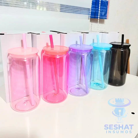 Pack Vasos Acrílicos Personalizables con Tapa y Bombilla 16oz- 5und.