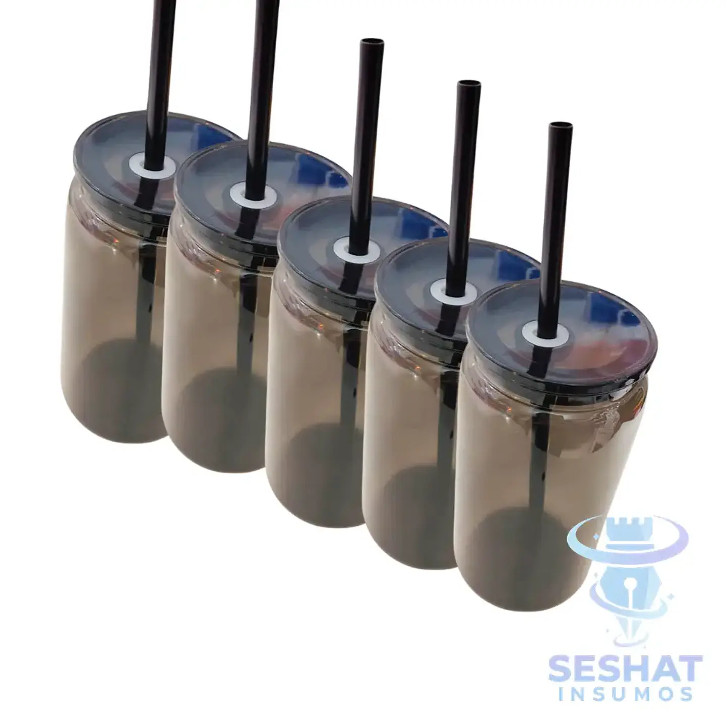 Pack Vasos Acrílicos Personalizables con Tapa y Bombilla 16oz- 5und. 5