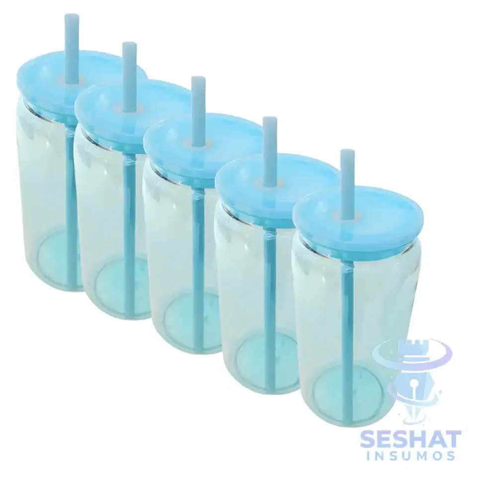 Pack Vasos Acrílicos Personalizables con Tapa y Bombilla 16oz- 5und. 6