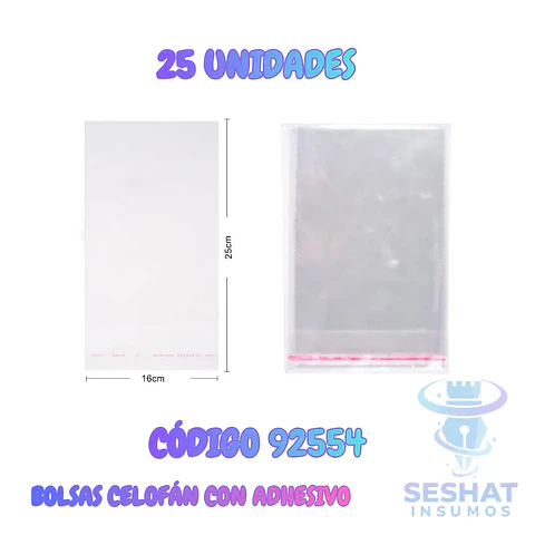 Bolsas de Celofán Transparentes con Adhesivo 16 x 25 cm | Pack 25 Unidades 