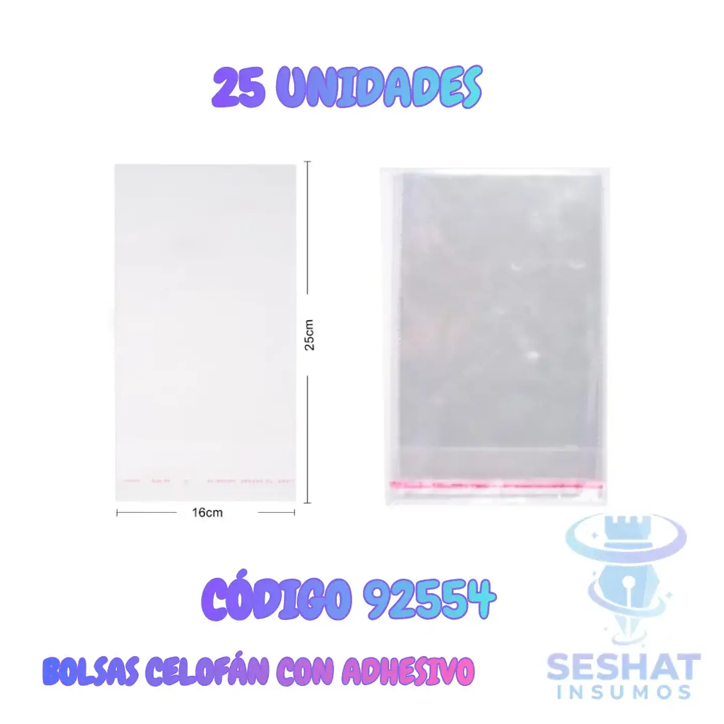 Bolsas de Celofán Transparentes con Adhesivo 16 x 25 cm | Pack 25 Unidades  1