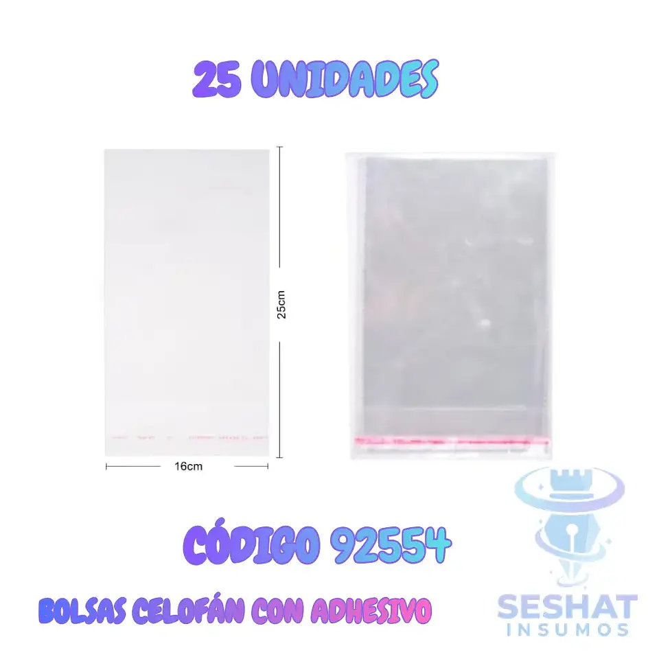 Bolsas de Celofán Transparentes con Adhesivo 16 x 25 cm | Pack 25 Unidades  1