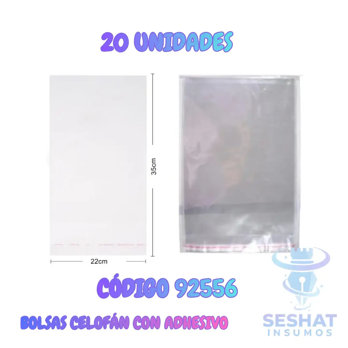 Bolsas de Celofán Transparentes con Adhesivo 22 x 35 cm | Pack 20 Unidades  1