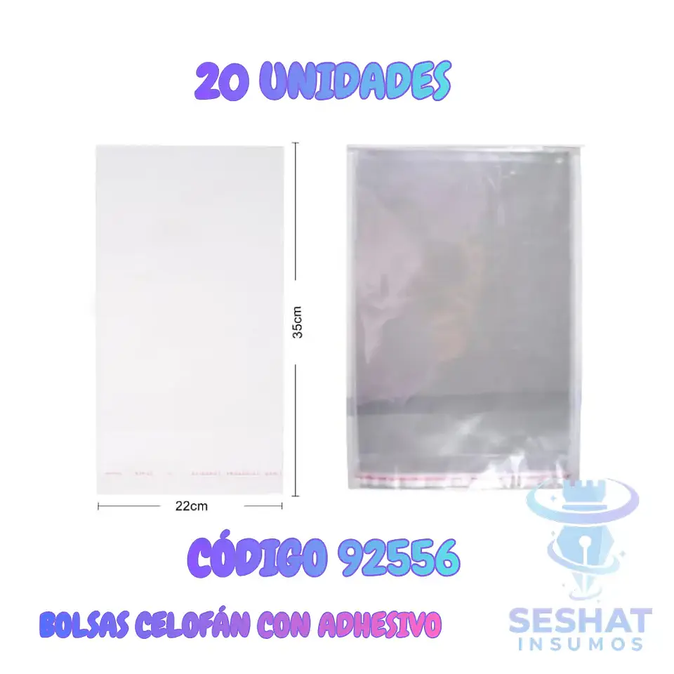 Bolsas de Celofán Transparentes con Adhesivo 22 x 35 cm | Pack 20 Unidades  1