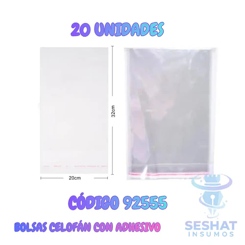 Bolsas de Celofán Transparentes con Adhesivo 20 x 32 cm | Pack 20 Unidades 