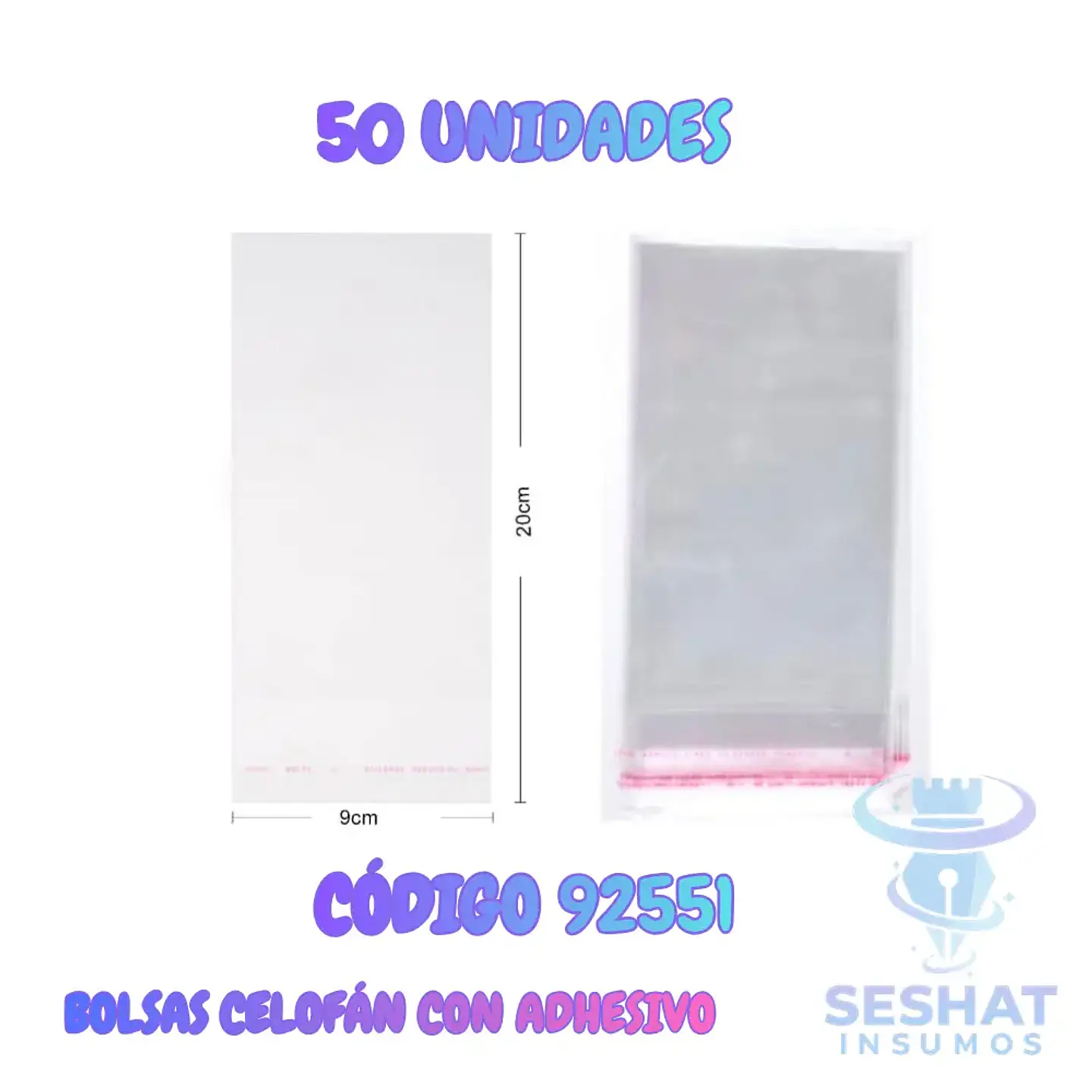Bolsas de Celofán Transparentes con Adhesivo 9 x 20 cm | Pack 50 Unidades  1