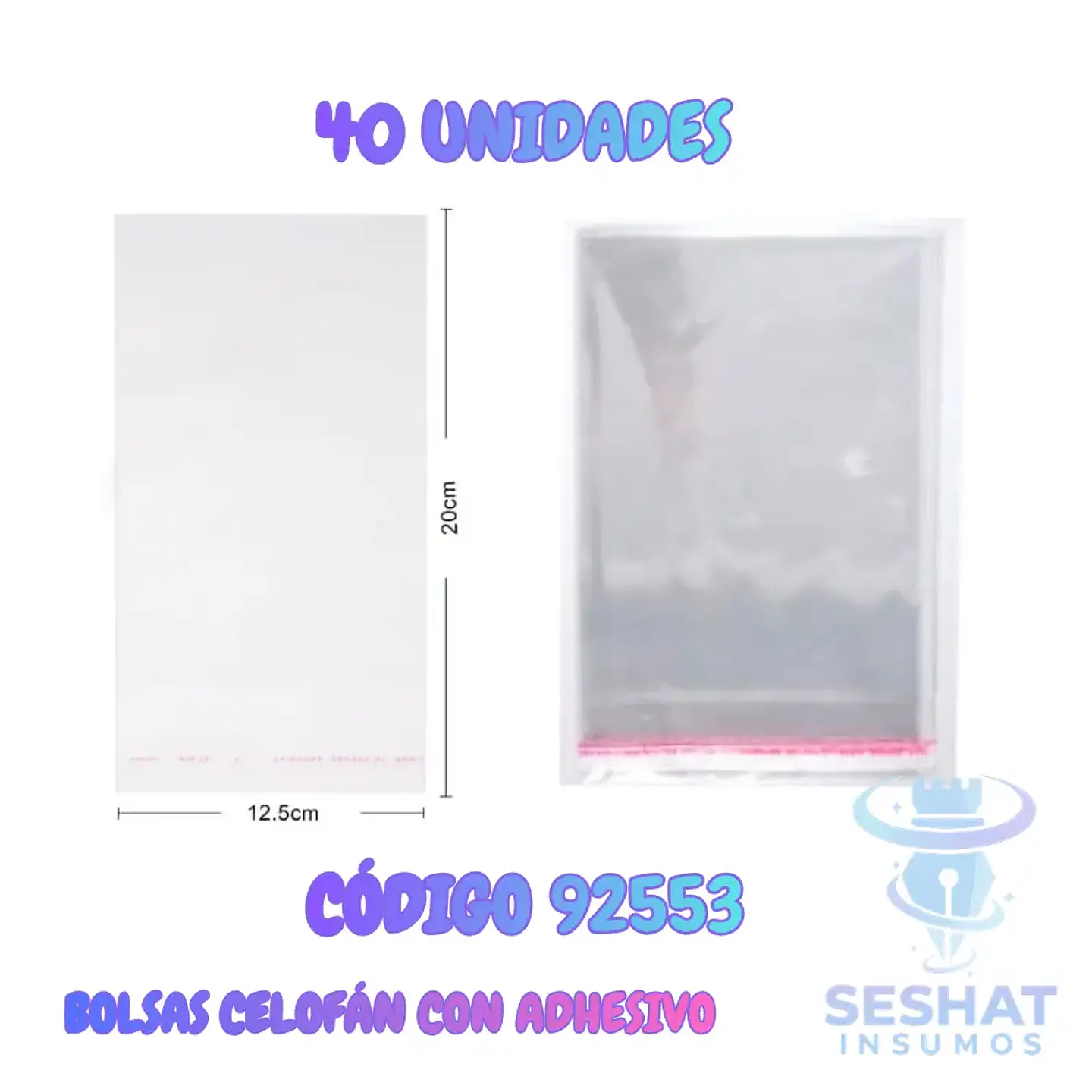 Bolsas de Celofán Transparentes con Adhesivo 12.5 x 20 cm | Pack 40 Unidades  1