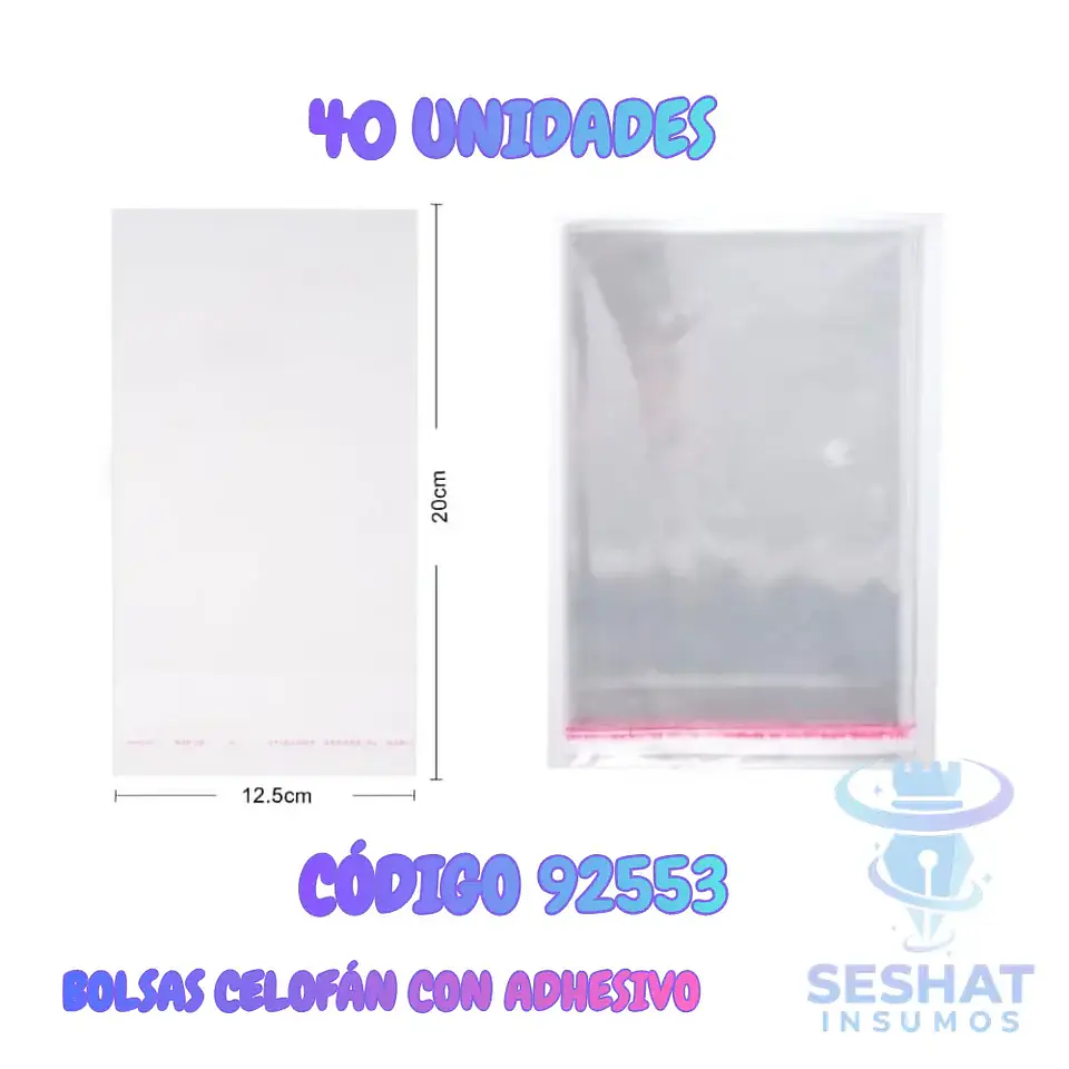 Bolsas de Celofán Transparentes con Adhesivo 12.5 x 20 cm | Pack 40 Unidades  1