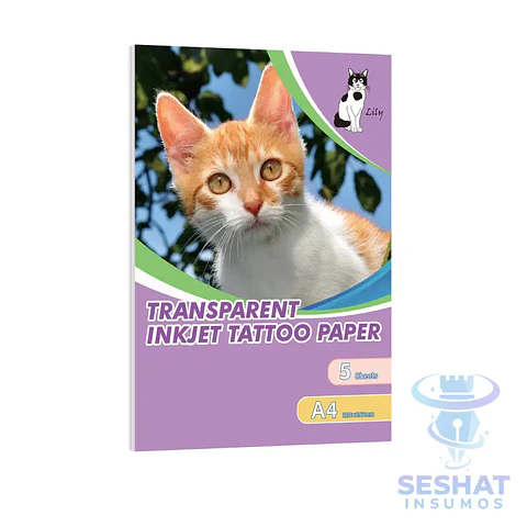 Papel para Tatuajes Temporales Transparente A4 para Impresoras Inkjet | 5 Hojas | Lily