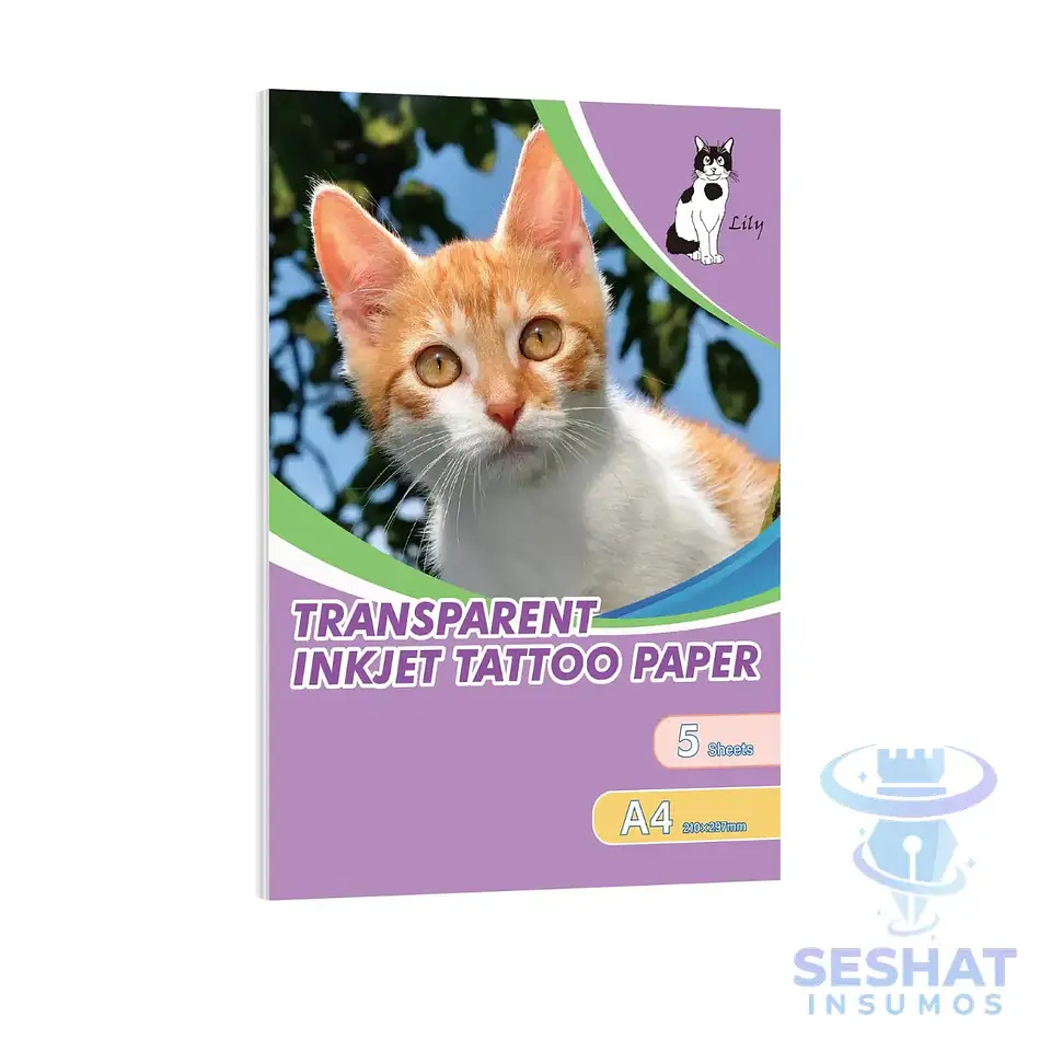 Papel para Tatuajes Temporales Transparente A4 para Impresoras Inkjet | 5 Hojas | Lily 1