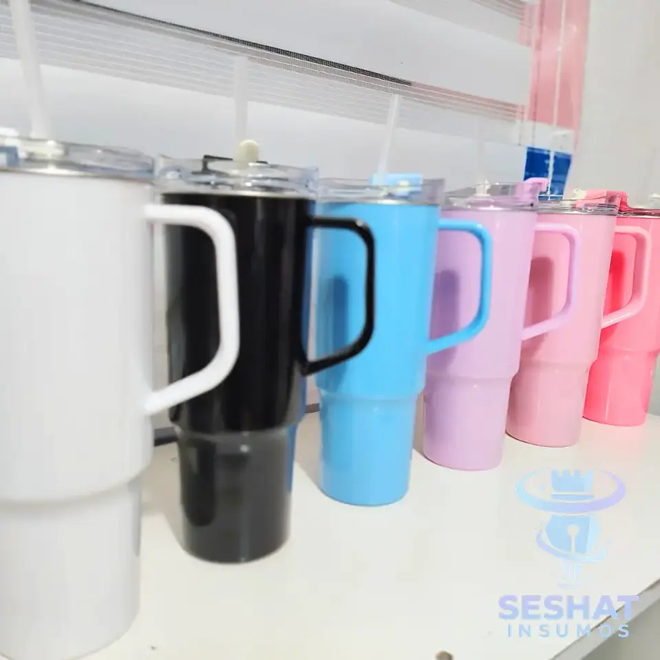 Vaso Térmico de Acero Inoxidable 304 40 oz (1200 ml) con Asa y Bombilla | Personalizable con DTF UV y Vinilo Adhesivo 1