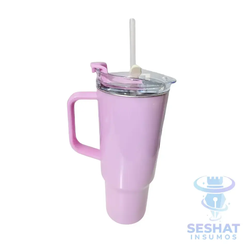 Vaso Térmico de Acero Inoxidable 304 40 oz (1200 ml) con Asa y Bombilla | Personalizable con DTF UV y Vinilo Adhesivo 2