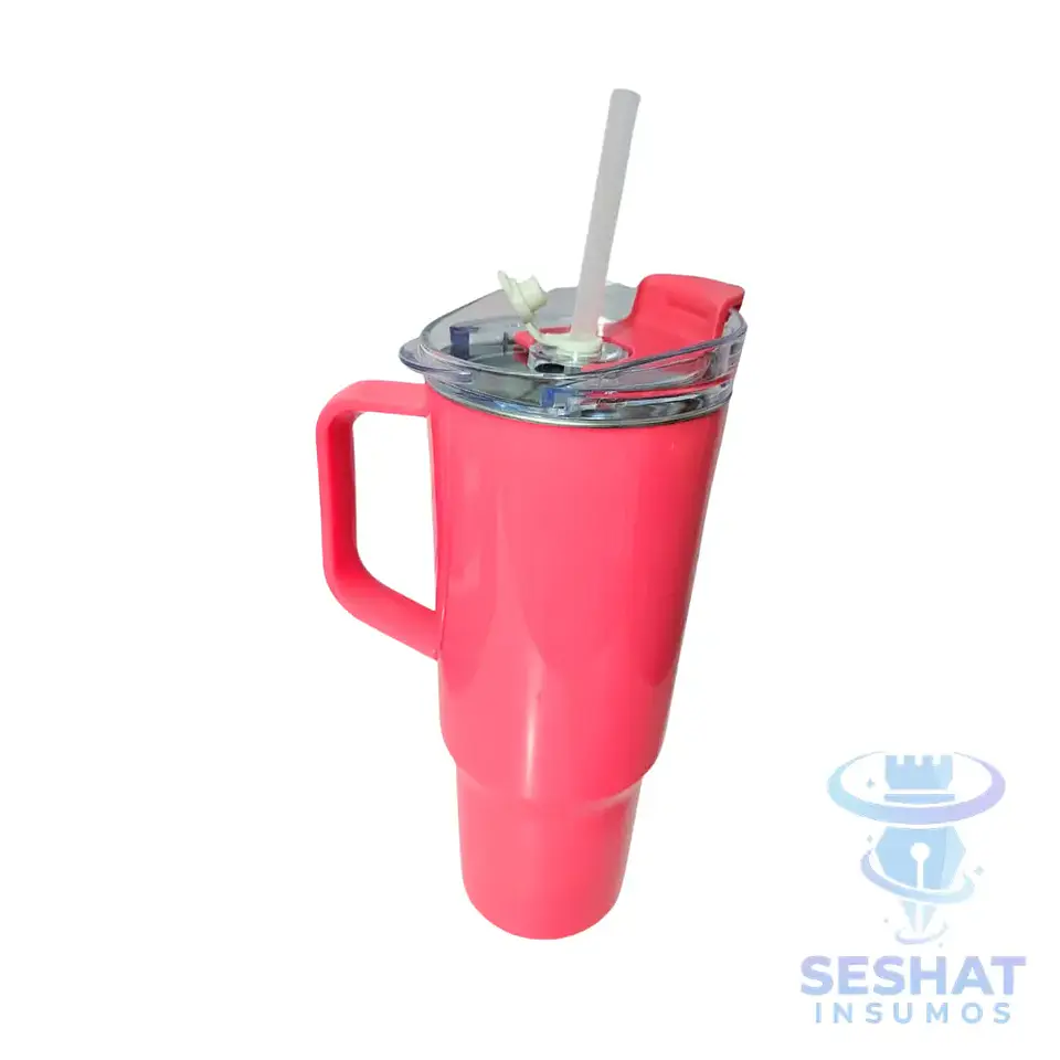 Vaso Térmico de Acero Inoxidable 304 40 oz (1200 ml) con Asa y Bombilla | Personalizable con DTF UV y Vinilo Adhesivo 6