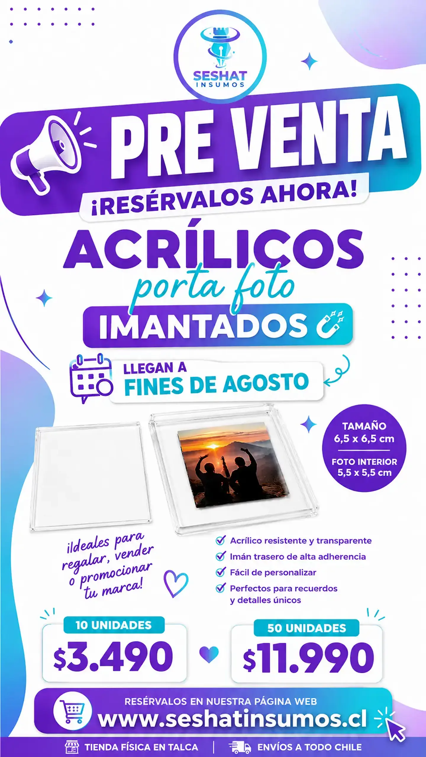 Acrílico Porta Foto Imantado 6,5x6,5 cm | Seshat Insumos | Pre Venta 1
