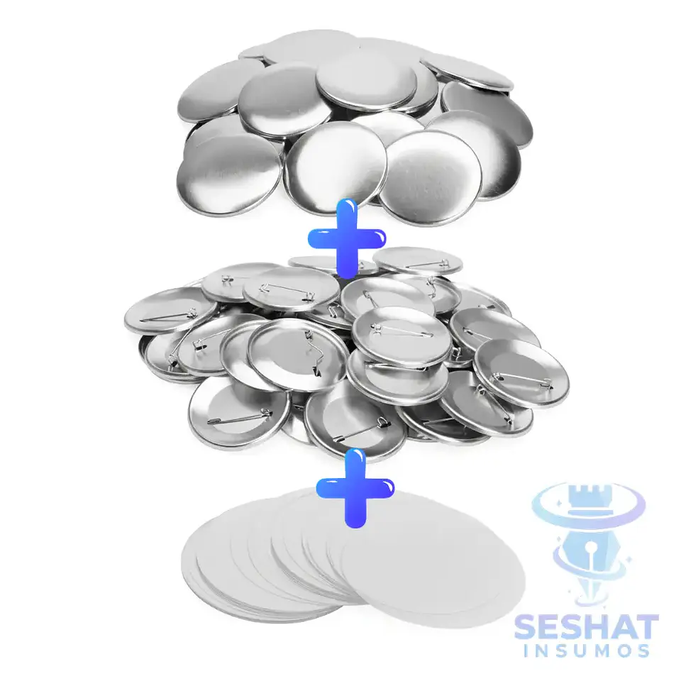 Chapitas Metálicas con Alfiler 58 mm | Pack 10 y 100 Unidades – Seshat Insumos 2