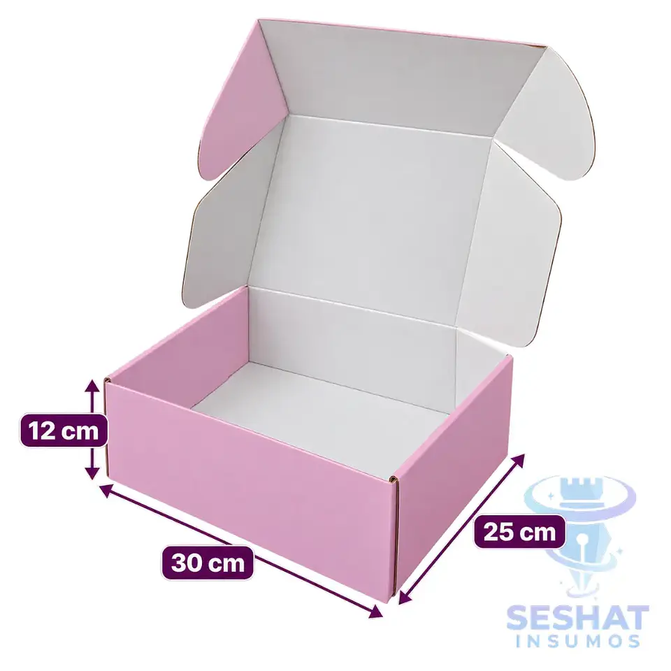 Caja Autoarmable 30x25x12 cm Rosada, Blanca y Kraft | Seshat Insumos 3