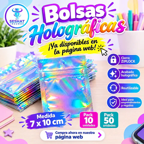 Bolsas Holográficas con Cierre ZIPLOCK 7 × 10 cm