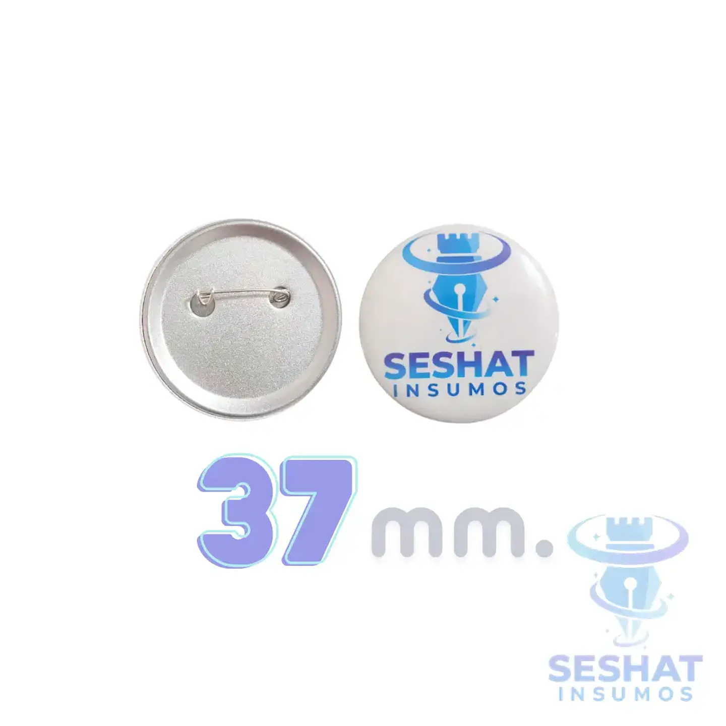 Chapitas con Alfiler Metálicas 37 mm Personalizables 100 unidades | Seshat Insumos 1