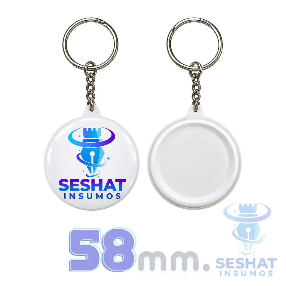 Llavero Chapita Personalizable 58 mm | Pack 10 y 100 Unidades | Seshat Insumos 1