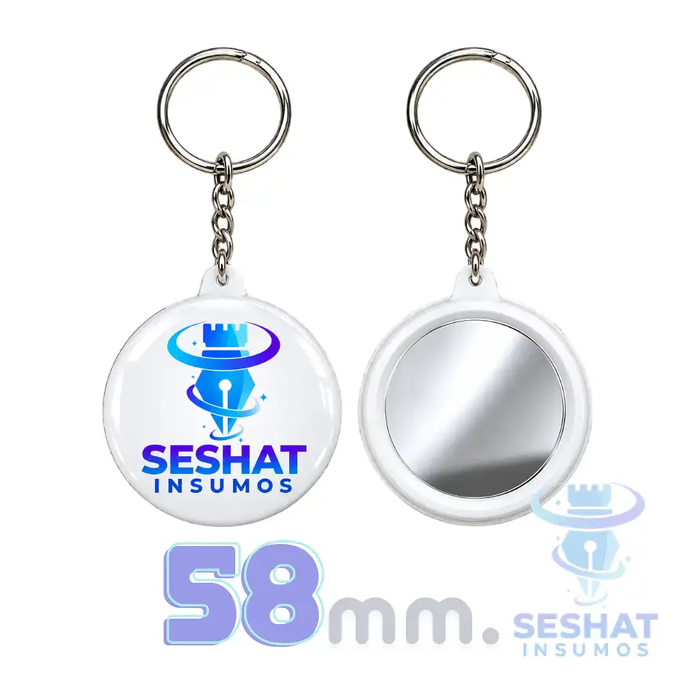 Llavero Chapita con Espejo 58 mm Personalizable | 10 y 100 Unidades | Seshat Insumos 1