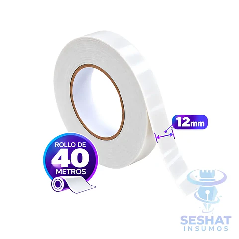 Cinta Doble Cara 12 mm x 40 m | Doble Contacto y Doble Faz