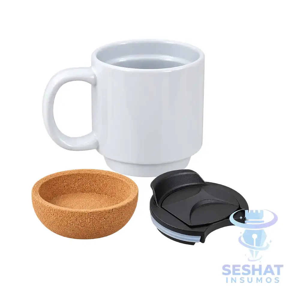 Tazón Base Corcho 13 oz Sublimable con Tapa | Mug Sublimable 3