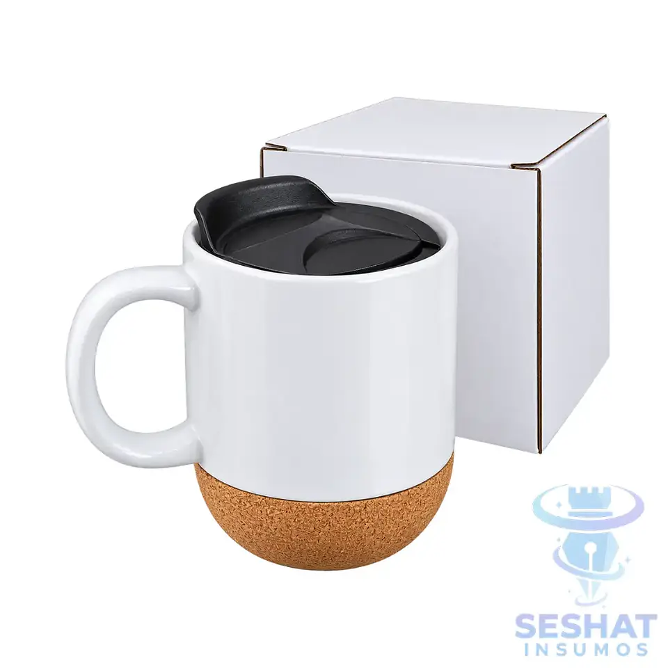 Tazón Base Corcho 13 oz Sublimable con Tapa | Mug Sublimable 1