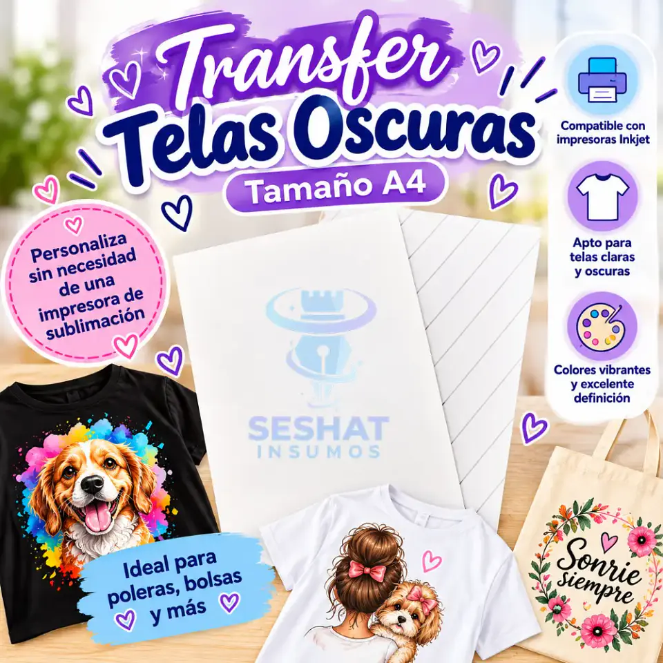 Papel Transfer Telas Oscuras A4 Inkjet | Compatible con Impresoras Inkjet | Seshat Insumos 1
