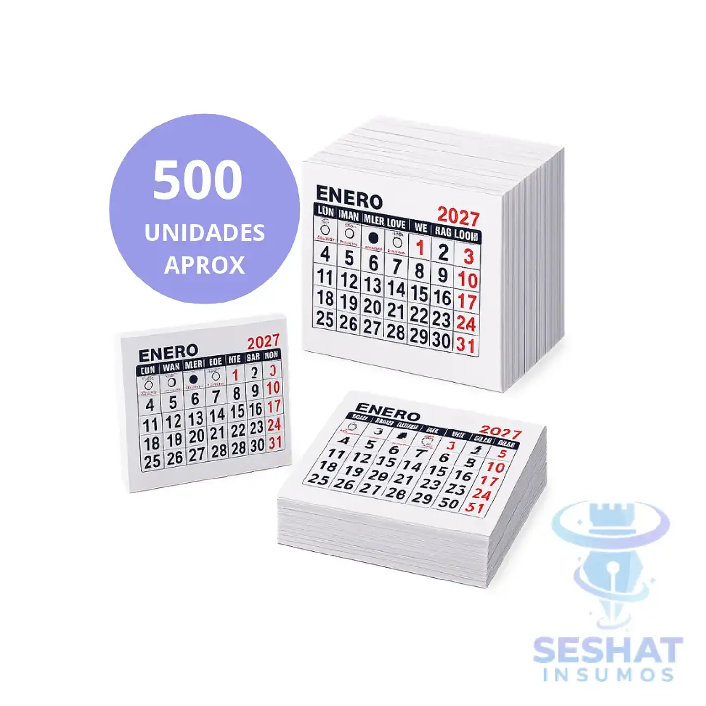 Mini Calendario 2027 66x58mm | Taco Calendario Pequeño para Manualidades y Personalizar 3
