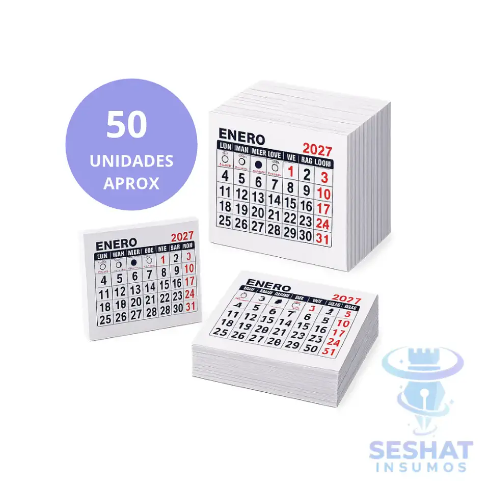 Mini Calendario 2027 66x58mm | Taco Calendario Pequeño para Manualidades y Personalizar 2